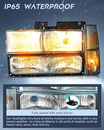 Image of Nilight Headlight Assembly Compatible with Chevy GMC 1988-1993 | For Chevrolet Silverado & Suburban 1988 1989 1990 1991 1992 1993 Smoke Housing Amber Reflector Headlights Replacement
