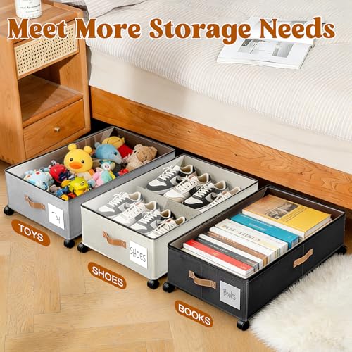 BEABOY Under Bed Storage with Wheels, Rolling Storage Containers with Clear Lid and Handles for Clothes, Shoes, Blankets, Pillows, Toys, Books, Bags (60L, 30.9 x 16.9 x 6.7in, Beige, 2 Pack) by BEABOY - Used condition - Image 5