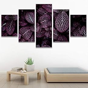 SIGNWIN 5 Panel Canvas Wall Art Purple Petals...