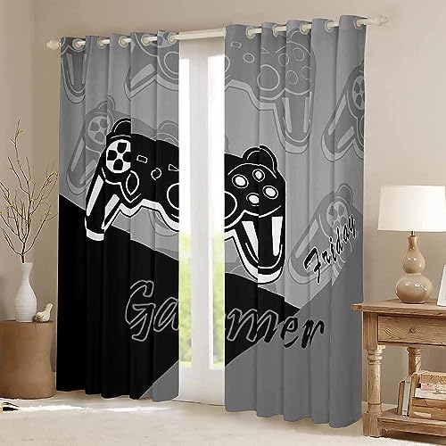 Loussiesd Gamer Curtains for Bedroom Gaming Thermal Insulated Drapes for Teens Boys Video Game Decor Curtain Game Controller Window Treatment Black Grey W46*L54 - Image 2