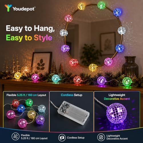 Bola Espejada 8 in 2-Pack con Luces Multicolor miniatura 8