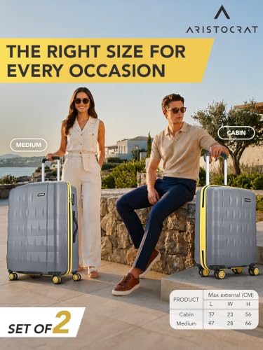 Image of Aristocrat Comet Set of 2 (Cabin+Medium) Hard Case Trolley Bags, Grey