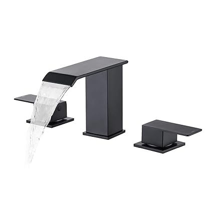Bathroom Sink Faucet with 2 Handle Deck Mounted Waterfall Bath Vanity Sink Faucet 3 Hole Widespread Bathroom Faucet Modern 8 inch Lavatory Faucet Matte Black