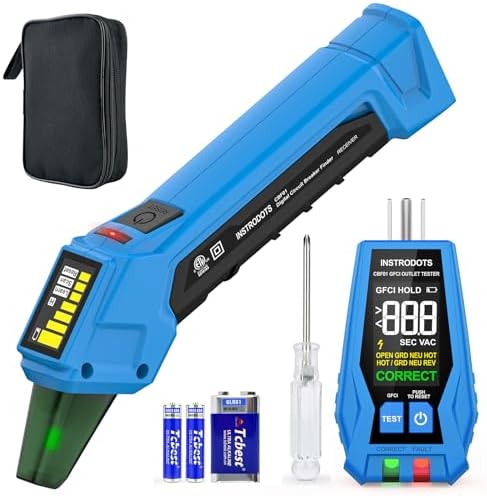 Circuit Breaker Finder, Digital Breaker Finder with GFCI Outlet Tester, AC 90-135V Electrical Circuit Tracer with Buzzer Alarm & Color LCD Display, Includes Batteries & Carrying Case
