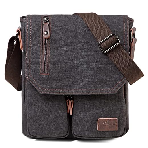 Kasgo - Bolso de hombro para hombre y mujer de lona resistente al agua ligero para viajes de trabajo, escuela, negocios, gris oscuro, Retro
