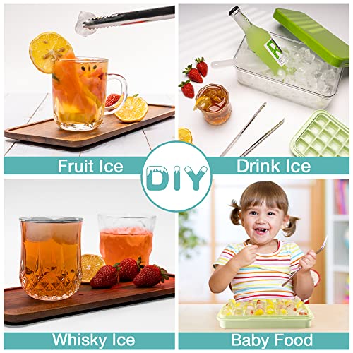 Teblei Ice Cube Tray With Lid And Bin, 64 Pcs Silicone Ice Cube Molds For Freezer, Easy Release & Save Space, 2 Trays, Tong, And Scoop, For Whiskey, Cocktail | Food Grade Pp #TOP4