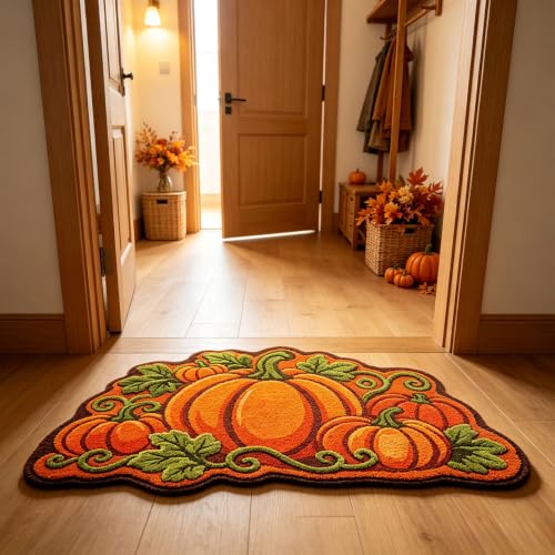 Lovskoo Fall Pumpkin Bath Rug Orange Autumn Bath Mat Soft and Absorbent - image 3