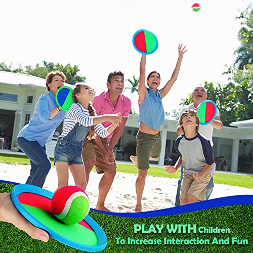 Kids Toys Toss and Catch Game Set 12 Paddles 6 Balls Beach Outdoor Sports Games Toss Ball Set with Paddles Nylon Catch Toys for Kids PE Recess Adults Beach Playground (Blue Green, Pink Green)