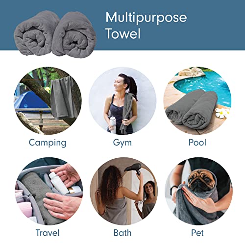 Scala (2 Pack Extra Large Microfiber Hair Towel 24" X 48" Anti Frizz For Long Hair, Multipurpose Bath Towel For Pool, Gym, Yoga, Camping - Quick Drying, Ultra Absorbent Includes Towel Clips #TOP1