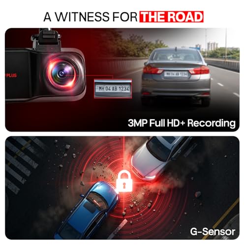 Image of CP PLUS Dash Cam for Car CP-W310 | 2K 3MP Full HD+ Single Channel Dashcam | 1296P Recording | Built-in Microphone | WiFi (AP Mode) | G-Sensor | Night Vision | 137 Wide View Angle | Upto 1TB Storge