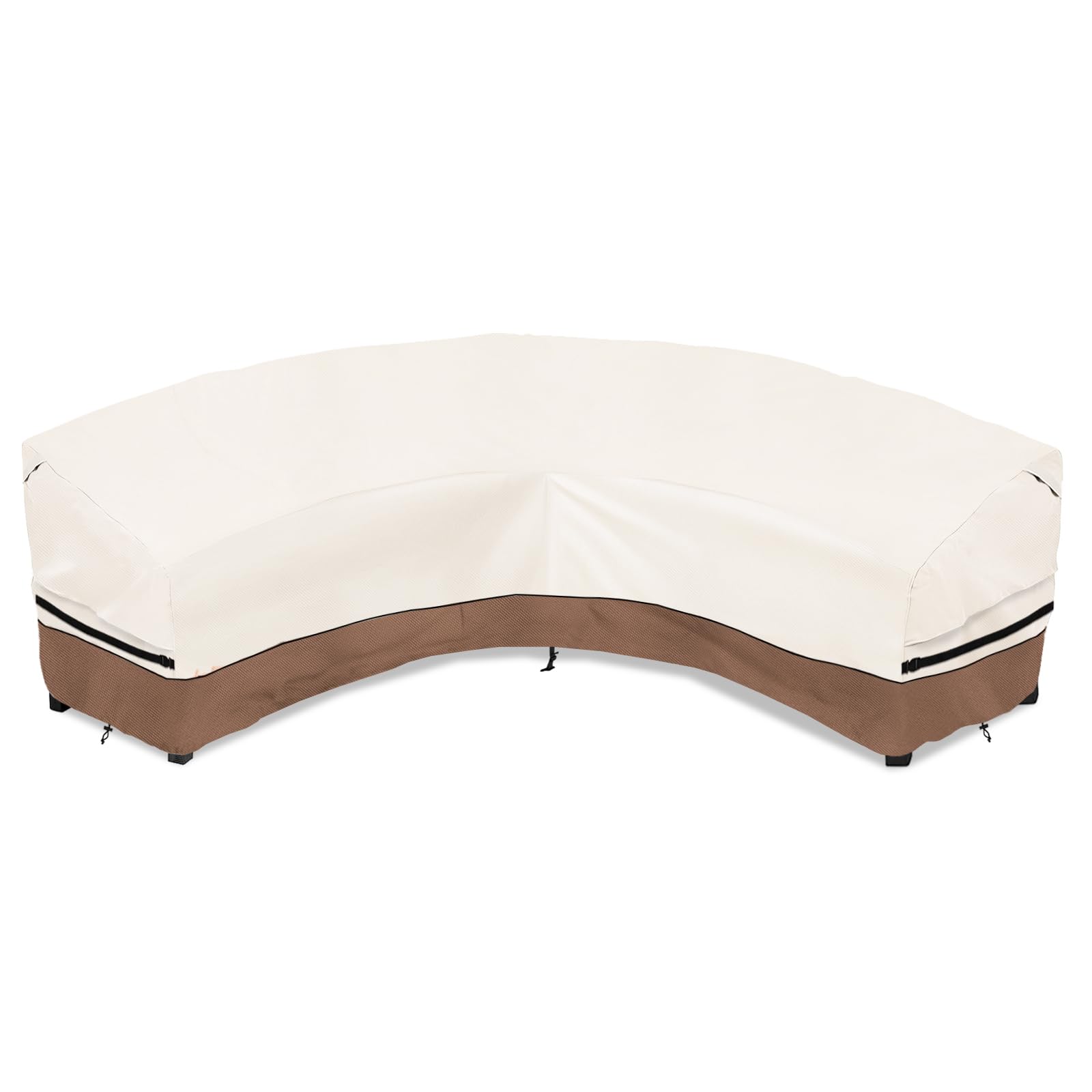 Okcool Outdoor Sectional Cover,Curved Patio Furniture Covers for 5-7 Seater Outdoor Furniture Couch,190"(Back Arc Length) / 126"(Front Arc Length) x 32"(Deep),Beige &amp; Brown