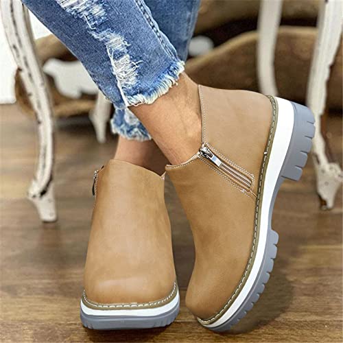 Botines cómodos de tacón de bloque para mujer con puntera redonda 4