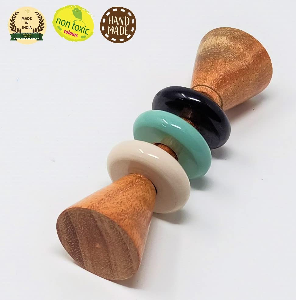 Image of A&A Kreative Wooden Rattle Handcrafted for Toddler Kids Children (Dumbell-Rings)