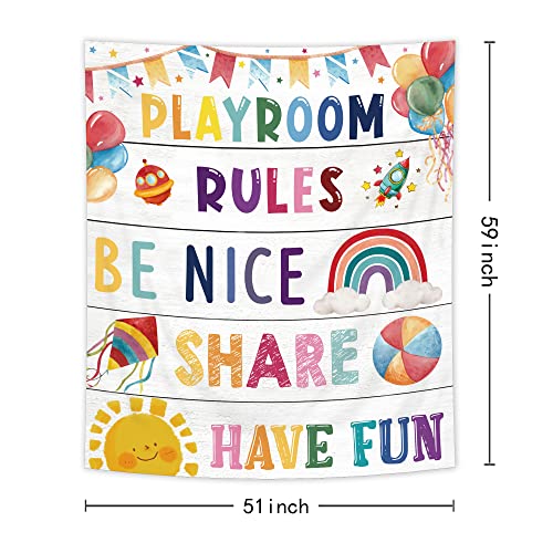 Riyidecor Kids Playroom Rainbow Tapestry 59Hx51W Inch Educational Words Colorful Rules Cute Cartoon Quotes Balloon Wood Wall Hanging Children Nursery Toddler Home Dorm Decor Art Living Room Bedroom #TOP2