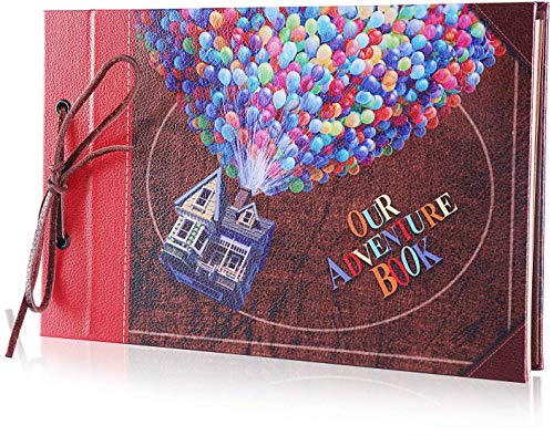 YiHao Libro de Recuerdos de la Aventura, Arriba Película DIY Aniversario Hecho a Mano DIY Familia Retro Álbum de Fotos Álbum de (Recortes con Caja de Regalo de) (Cuero Rojo)