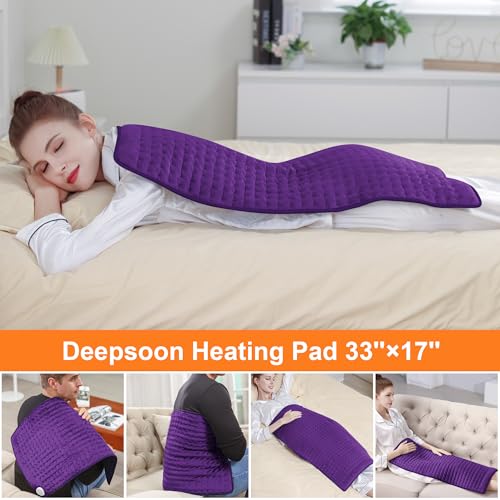 Image of Deepsoon Heating Pad,Electric Heating Pads for Back,Neck,Moist Heating Pad for Abdomen Shoulder Knee Legs,Dry /Moist Heat&Auto Shut Off,Mother's Day Birthday for Men and Women,Dark Purple,33x17 Inch