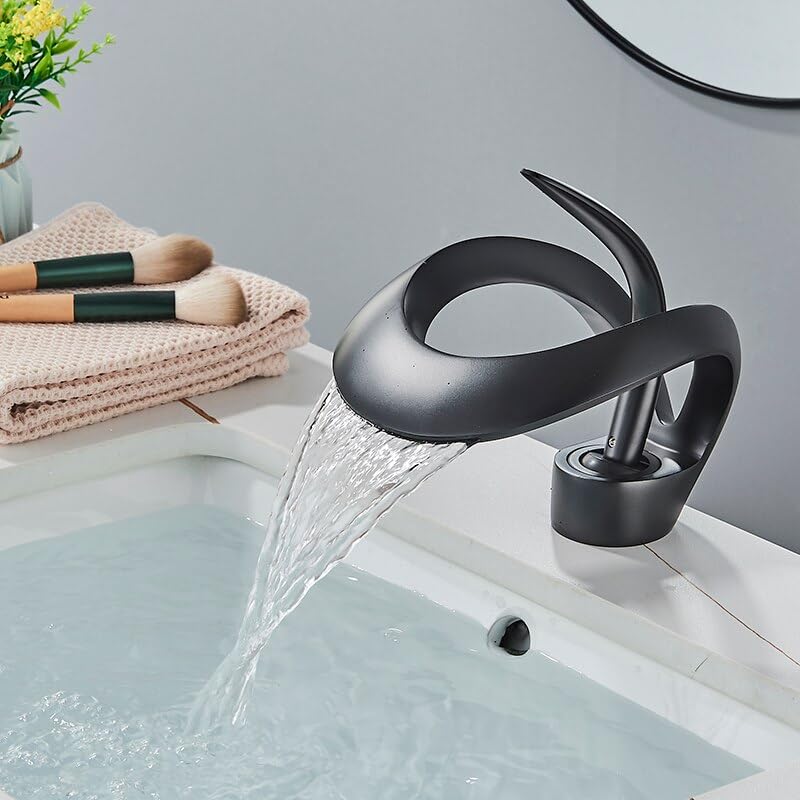 Robinet cascade mitigeur en laiton massif à poignée unique design pour lavabo et vasque