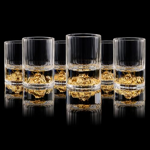 DUJUST Shot Glasses with Gold Mountain(1.5oz), Crystal Shot Glass Set Decorated with 24K Gold...