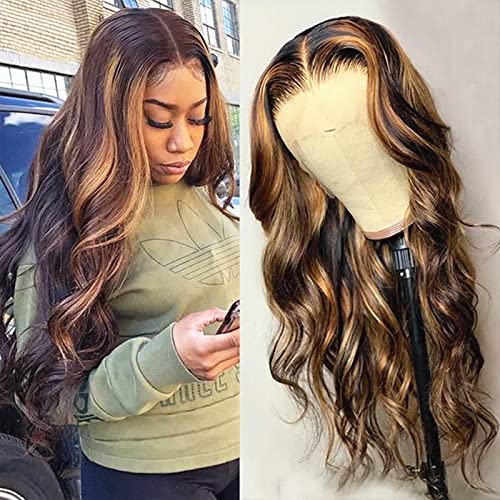 BEEOS 4/27 Highlight 13x6 Lace Front Wigs Human Hair, Loose Wave Transparent Lace150% Density Pre Plucked and Bleached Knots With Baby Hair Real Brazilian Remy Hair Long Wigs 24 Inch