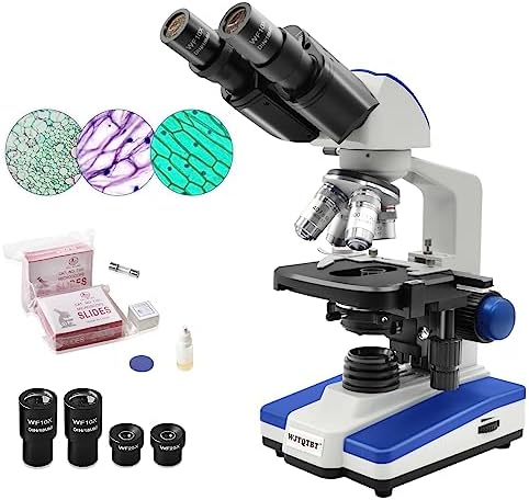 40X-2500X LED Compound Binocular Microscopes, Laboratory Microscope with WF10x and WF25x Eyepieces, Dual Layer Mechanical Stage, Blank Slides, Cover Slips, Students and Adults Use