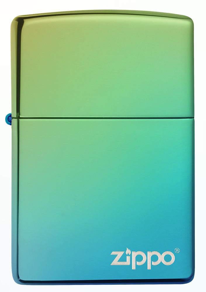 Zippo Pocket Lighter, Brass, Teal Logo, One Size, Teal Zippo Logo, 5.5 x 3.8 x 1.2 cm - Image 2