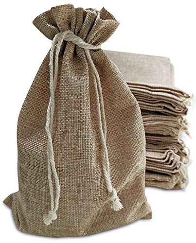 50 Burlap Bags with Drawstring, 7x10 Inch Rustic...