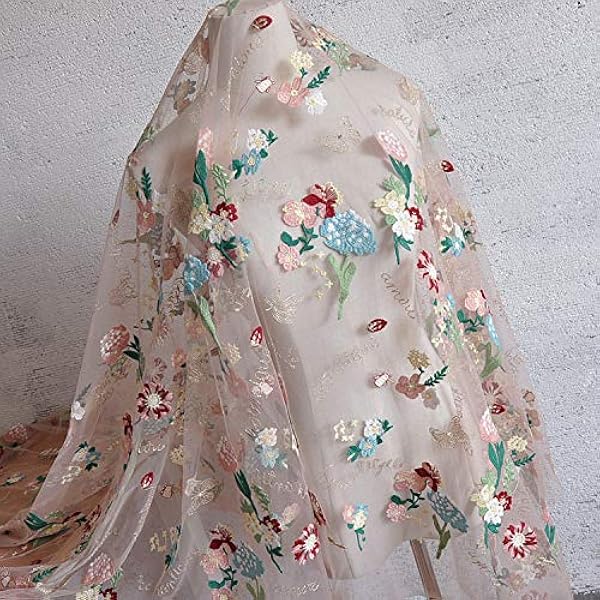 Vlinder Bloem Abrikoos Mesh Borduurwerk Tule Kant Stof DIY Kleding Rok Accessoires Zware Industrie Wateroplosbare Doek (Color : Light blue, Size : 130cmx100cm)