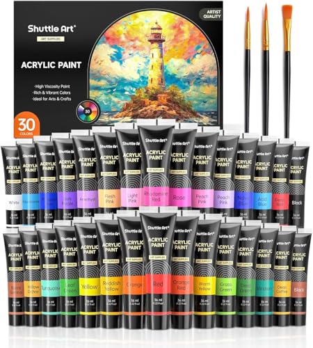 Shuttle Art Acrylfarben Set, 30 Acryl Farben in Tuben (je 36ml) mit 3...