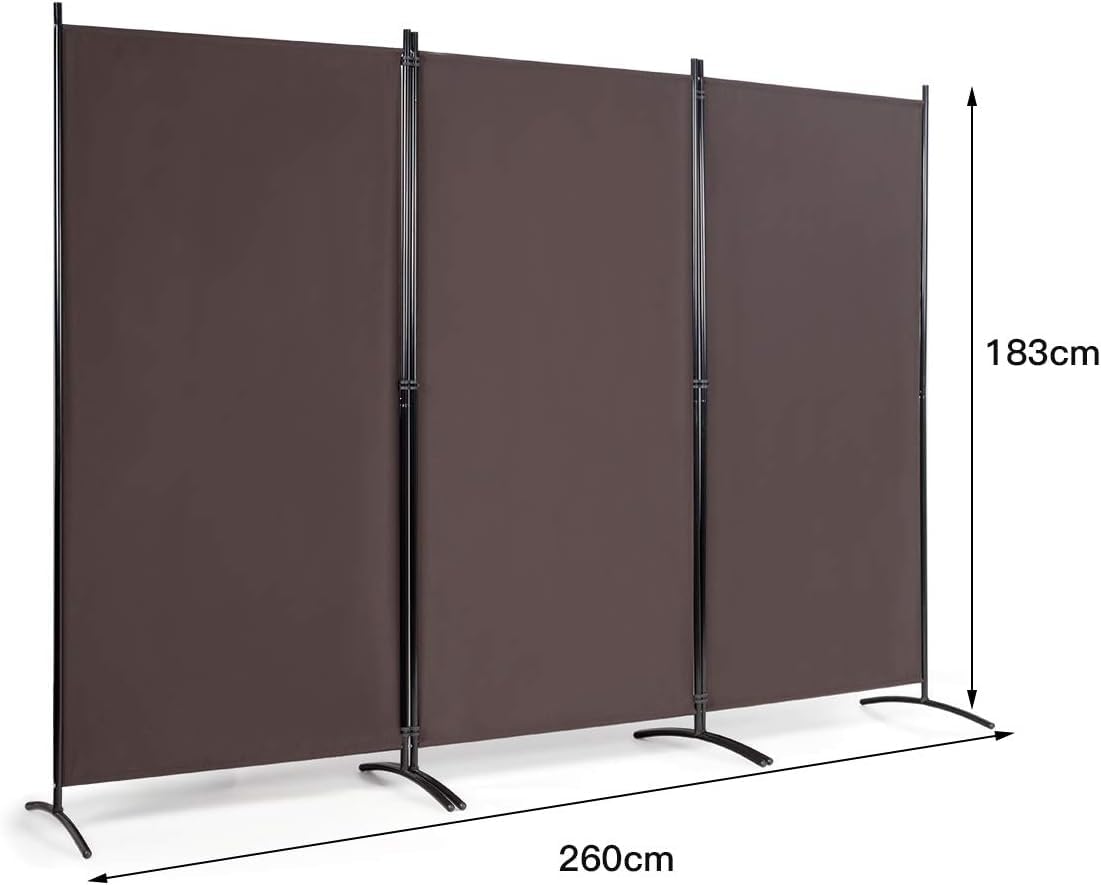 FANTASK Paravento - Divisorio pieghevole, 3 pezzi, 260 x 183 cm, divisorio da parete in metallo e poliestere, interno in poliestere, privacy Room Divider