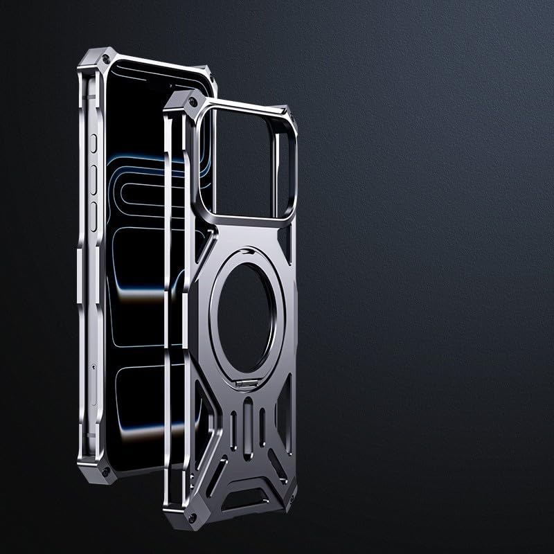 Coque iPhone 15 argent cadre métal et anneau silicone rigide arrière