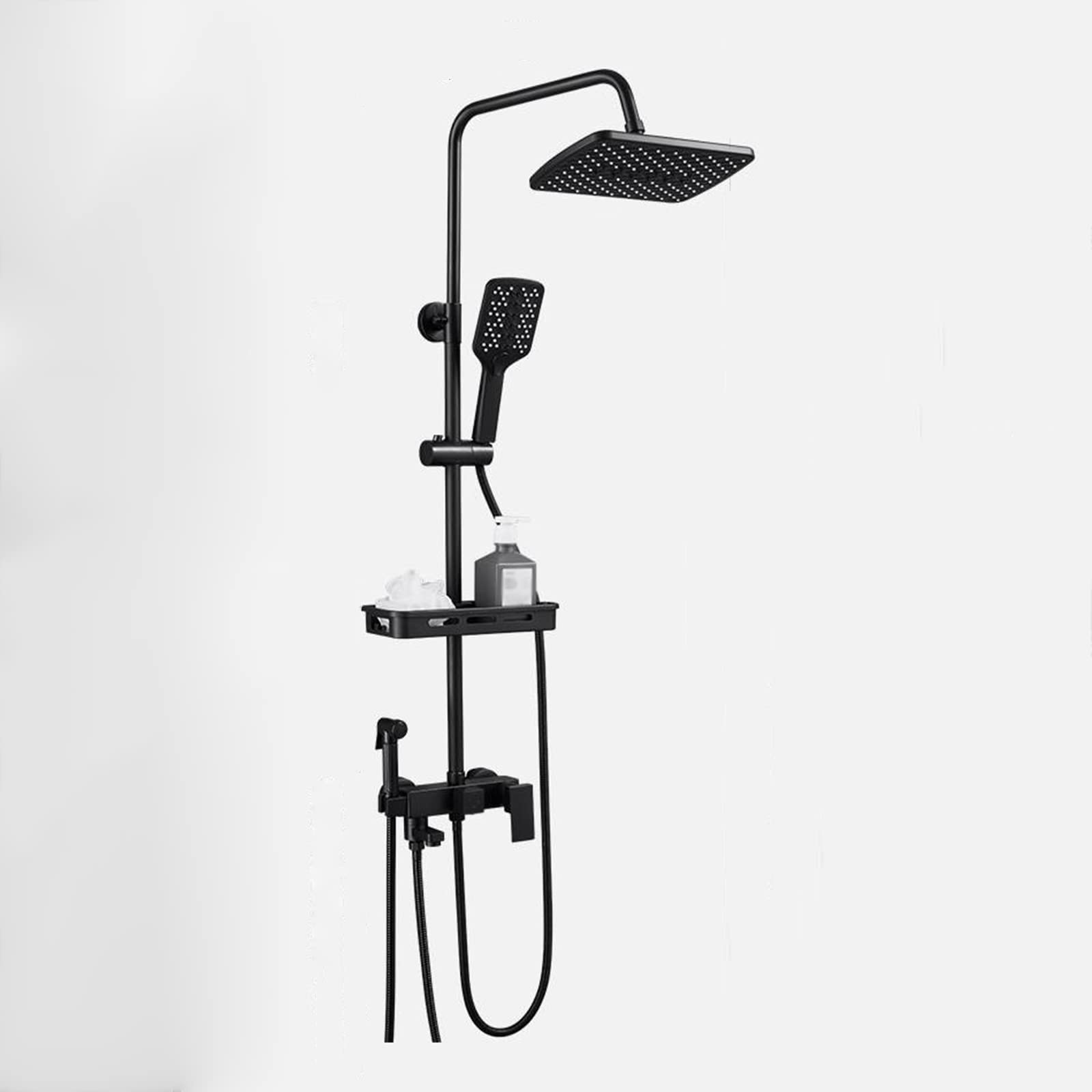GLJTUO Shower system, Shower Faucet Set Matte Black Rain Shower System Height Adjustable Brass Wall Mounted Shower Mixer Multi Function Shower System booster shower