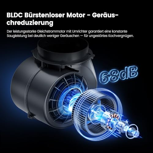 COMFEE’ A++ Dunstabzugshaube 90 cm, 800m³/h Luftstrom, Kopffrei Wandhaube Umluft und Abluft, Touchscreen, Gestensteuerung, 4 Geschwindigkeiten, 68dB, LED, ANGJ72B-90PRO-EU