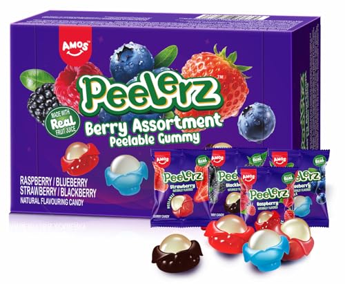 AMOS Peelerz Bonbons Gommeuse, Noel 4 Saveurs Baie Assortiment Bonbons Fruits Cadeaux Sucrés, Pelable Bonbon Candy, Emballé Individuellement Noël Mélange...