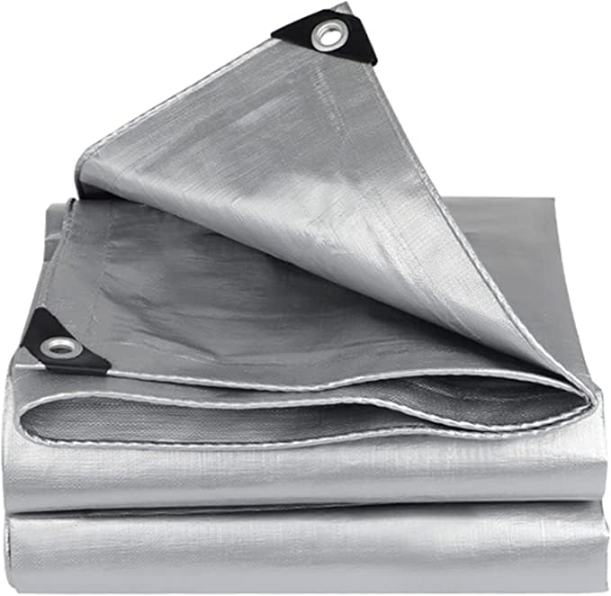 Tarpaulin Regular And Heavy Duty Waterproof Cover Tarp Ground Sheet Multi Sizes Transparent Blue Silver Clear Camo Army (Silver (120GSM), 6 x 8 m) โ image 1