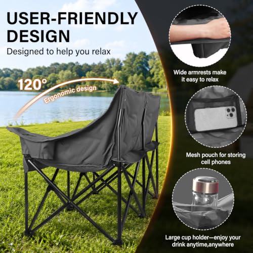 Silla doble de camping para adultos, silla loveseat acolchada resistente, gris miniatura 5