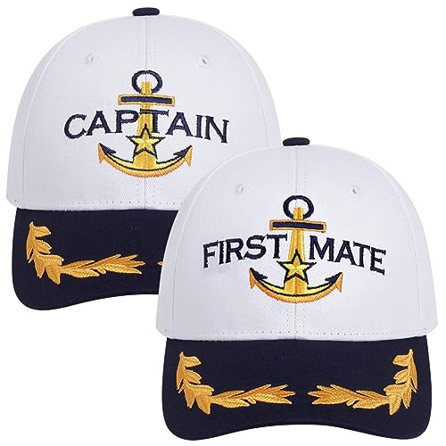 ZUYYON 2 Pcs Captain Hat and First Mate Hat Set Matching Skipper Boating Baseball Caps Nautical Marine Sailor Embroidered Cap(White)