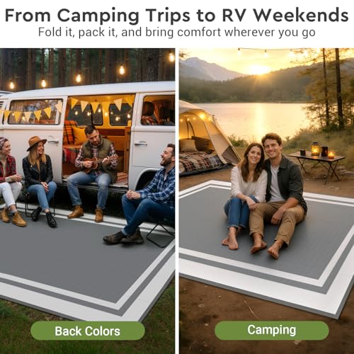 Mattitude Outdoor Rug Reversible Portable Plastic Straw Camping Rugs for Outside RV,Large Waterproof Outdoor Area Rugs for Patio,Deck,Porch,Balcony(8'x 10',White&Gray) by Mattitude - Used condition - Image 8