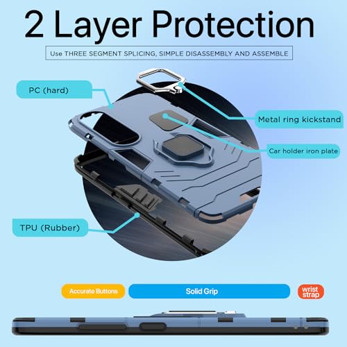 Image of Pikkme OnePlus Nord CE 4 5G Back Cover | D5 Tough Armor Bumper | 360 Protection Case | Ring Holder Stand Case for OnePlus Nord CE 4 5G (Blue)