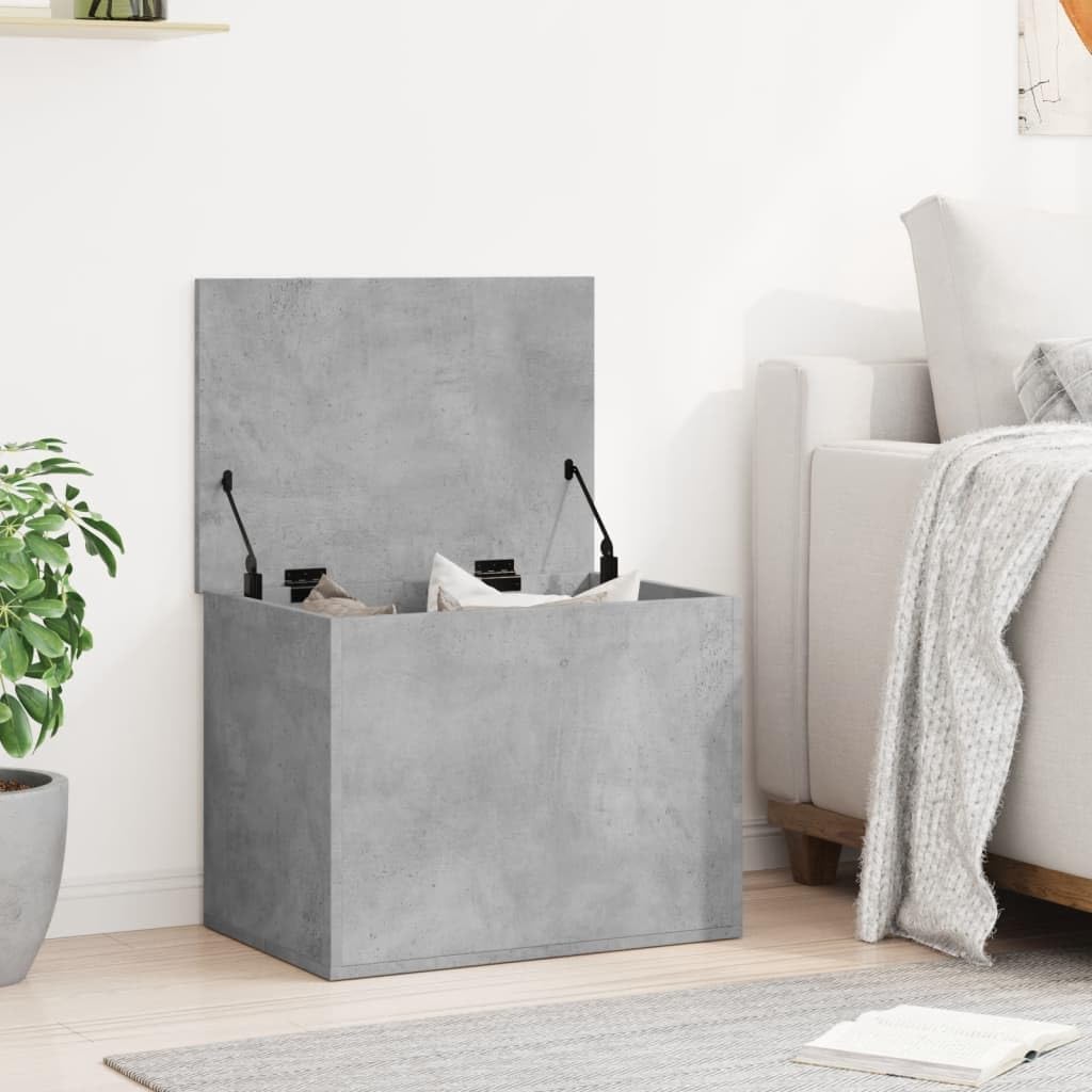 Truhe in Betongrau 60x42x46 cm aus Holzwerkstoff, Aufbewahrungsbox mit Deckel für Wohnzimmer, Sitzbank für Spielzeug, Decken und Wohnaccessoires