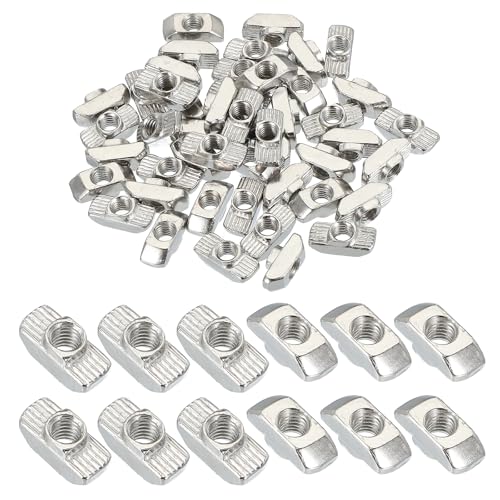 PATIKIL 4040 Series M6 t Nuts, 50pcs t Slot Nut Hammer Head Fastener Nut, Nickel Plated Carbon Steel Nut for Aluminum Profile l Silver