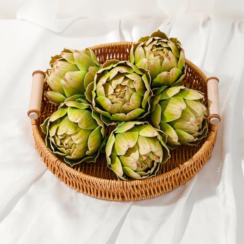 6Pcs Lagre Artificial Artichokes Fake Vegetable Green Faux Artichoke Decor