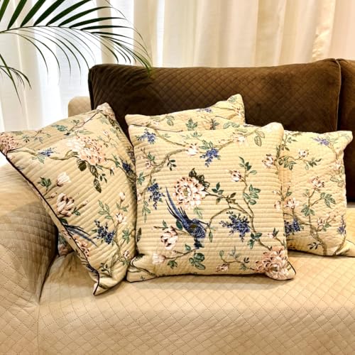Image of Jaipur Weaves Cushion Cover 16 Inch X 16 Inch - Set of 2, Pure Cotton,180 TC, Bird Themed, Decorative Soft Floral Cushions for Sofa /Bed /Chair, Gift for Home Decor (Garden Cream, 2)