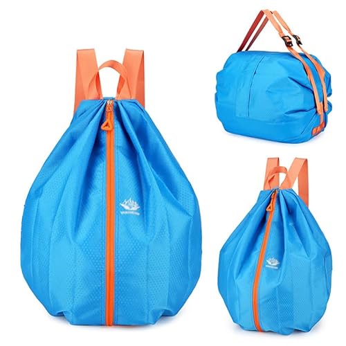 プールバッグ 男の子向け スイムバッグ兼ジムサック ナップサック型 折り畳み 大容量防水 軽量リュック シューズ収納可能 大人・女の子・小学生・子供兼用 部活・運動・登山・旅行・キャンプに最適 (ライトブルー)