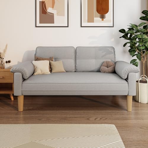 Xbro Sofa 2 Sitzer, 144 x 77 x 77 cm Kleine Couch 2 Sitzer mit Armlehne und Seitentasche, Modernes Stoffsofa für Wohnzimmer, Wohnung, Büro, Einfache Montage, Hellgrau