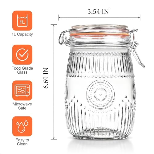 Image of Amzcku Wide Mouth Vintage Mason Jars with Airtight Lid 32oz Canister 6-Pack