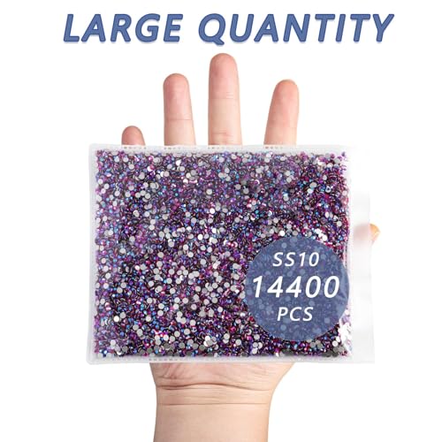 Image of Beadsland Flat Back Crystal Rhinestones Bulk, Light Siam AB, SS10, 14400pcs | Flatback Glass Gems for Nails Crafts Clothes DIY Decoration, Glue Fix, 2.7-2.9mm,Light Red AB