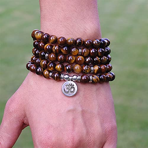 Bracelet Perles de Pierre d'oeil de Tigre 8mm Mala Yoga 108