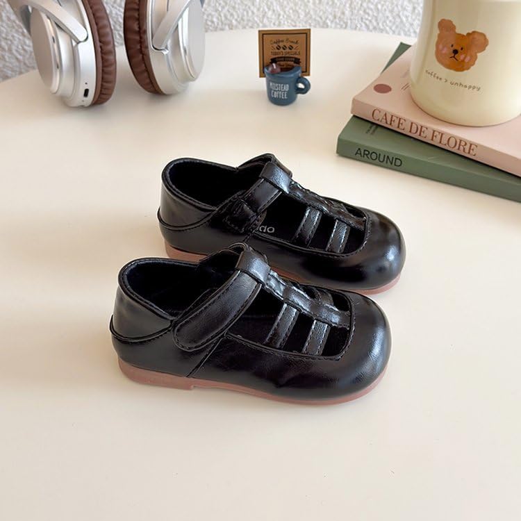 Girls' 2025 Spring Casual Shoes with Breathable Lace-Up Design, Soft Sole Toddler Mary Jane Shoes for Walking & Play, Adjustable Straps (Black/Silver/Beige)3