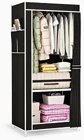Armário Organizador Guarda Roupa Dobrável. A solução perfeita para o seu Closet! 1 Porta, Portátil, Multiuso com Bolsos Laterais - Preto
