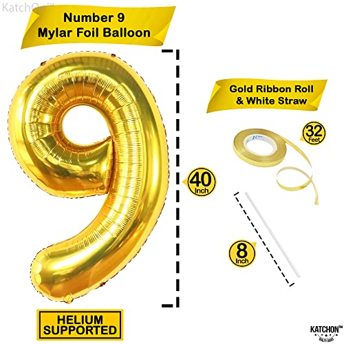 Image of KatchOn Gold Number 9 Balloon 40 Inch, Foil 9 Birthday Balloon